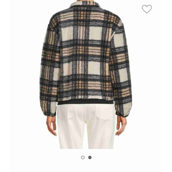 Sanctuary Toffee Plaid Faux Fur Jacket Long Sleeves Front Pockets Zipper Womens - Picture 2 of 8